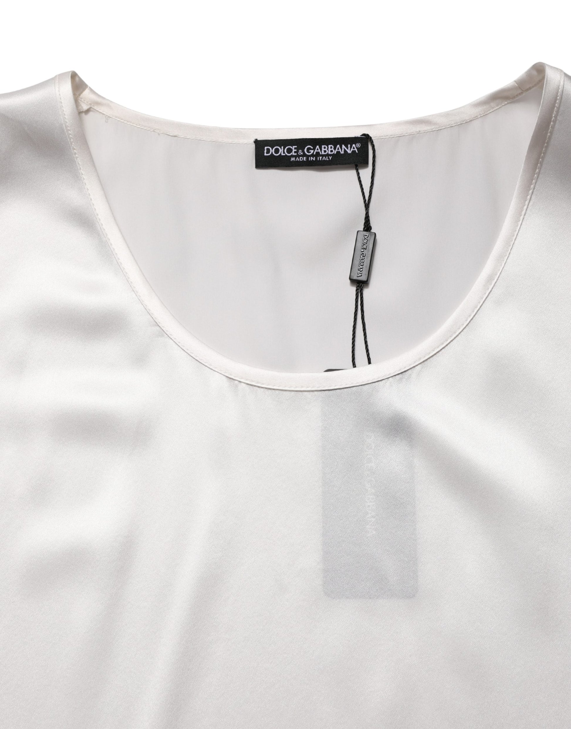 Dolce & Gabbana White Satin Polyester Sleeveless Tank T-shirt