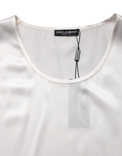 Dolce & Gabbana White Satin Polyester Sleeveless Tank T-shirt