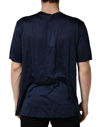 Dolce & Gabbana Dark Blue Silk Short Sleeve Crew Neck T-shirt