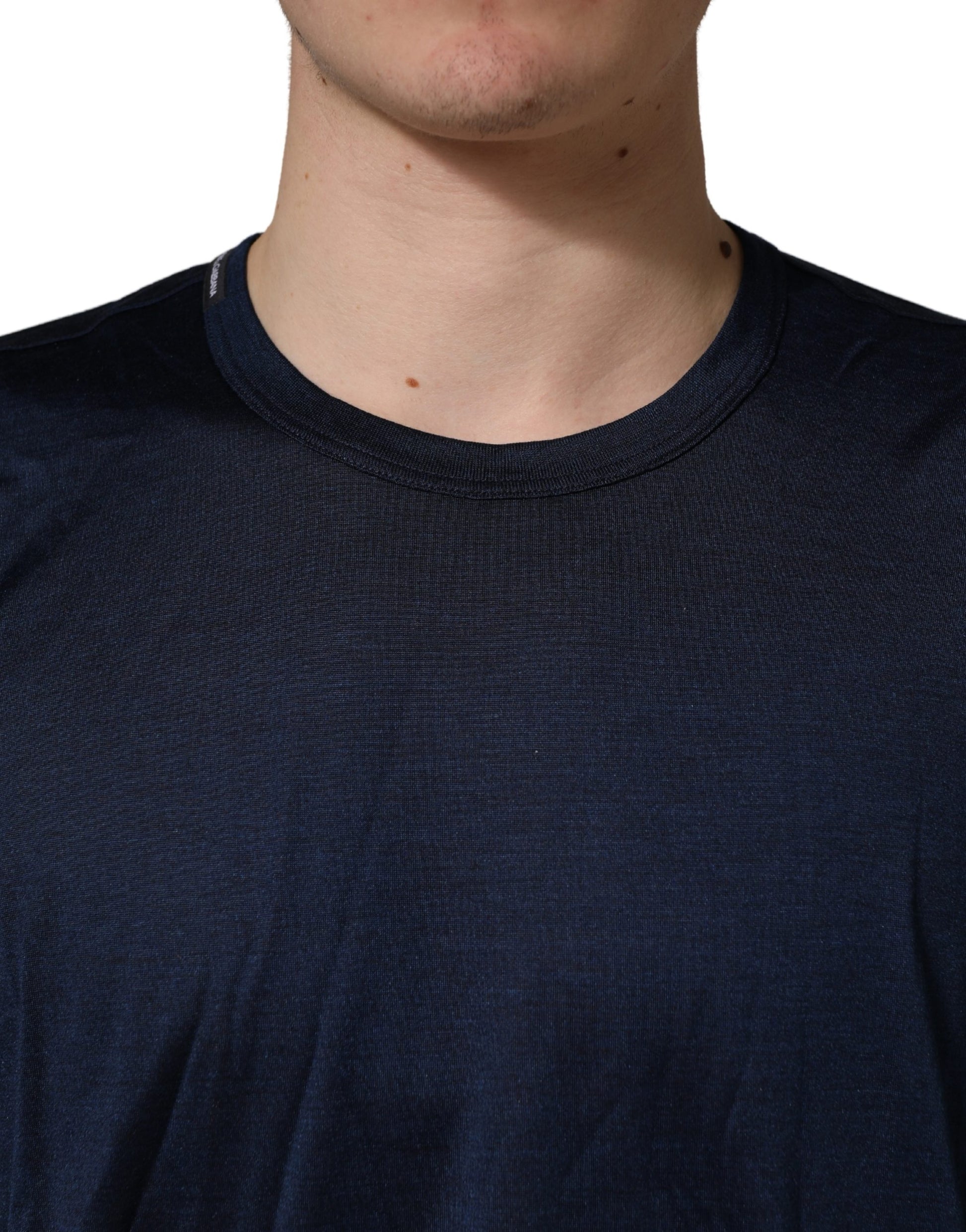 Dolce & Gabbana Dark Blue Silk Short Sleeve Crew Neck T-shirt