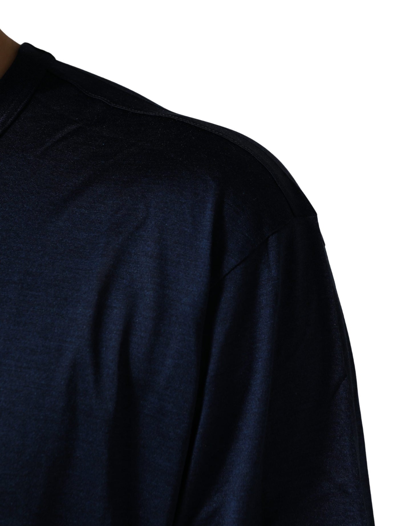 Dolce & Gabbana Dark Blue Silk Short Sleeve Crew Neck T-shirt