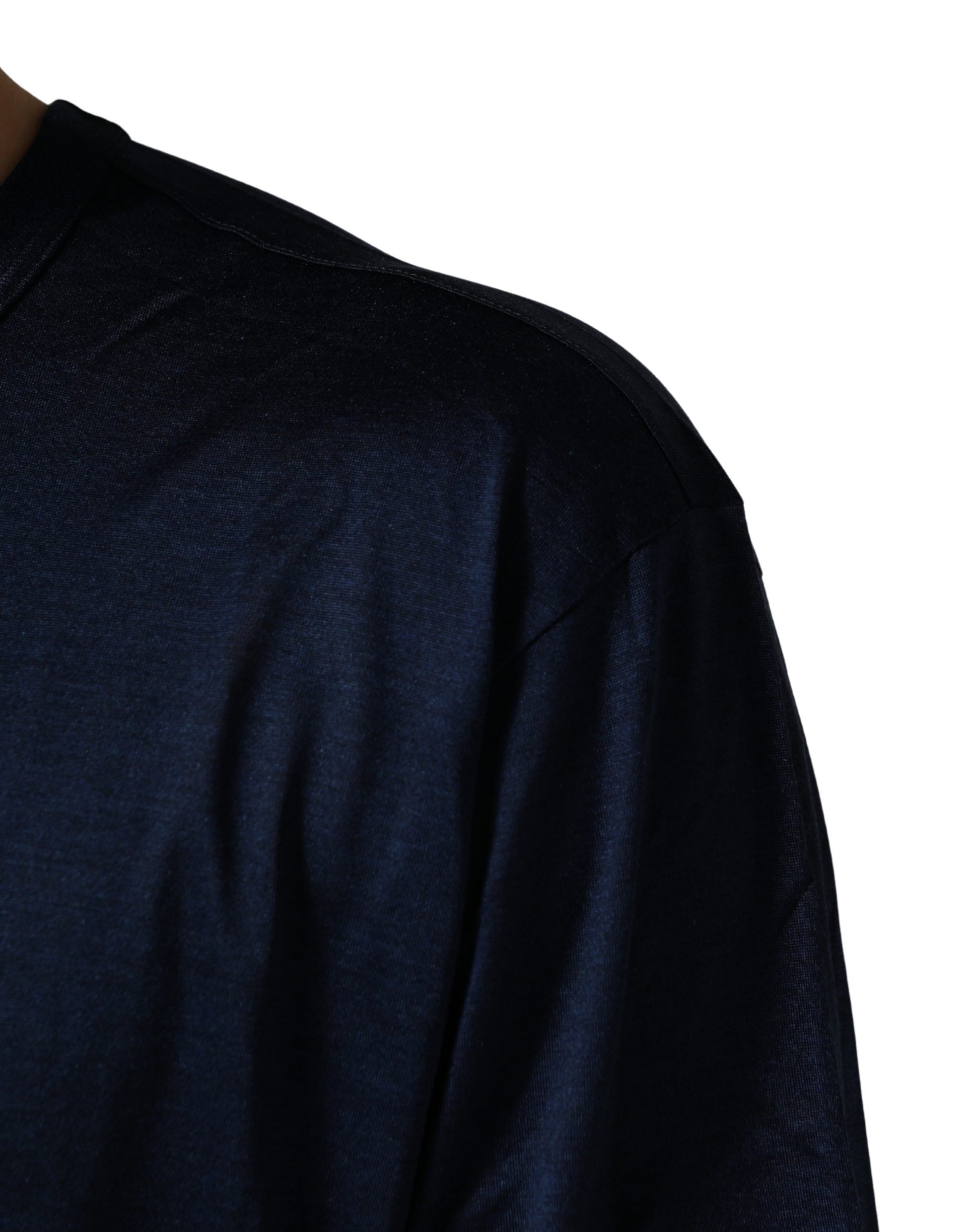 Dolce & Gabbana Dark Blue Silk Short Sleeve Crew Neck T-shirt