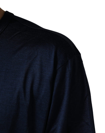 Dolce & Gabbana Dark Blue Silk Short Sleeve Crew Neck T-shirt