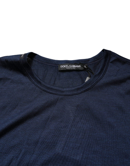 Dolce & Gabbana Dark Blue Silk Short Sleeve Crew Neck T-shirt