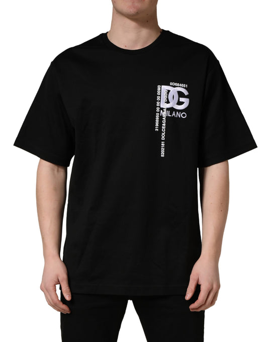 Dolce & Gabbana Black Logo Embroidered Men's Crew Neck T-shirt