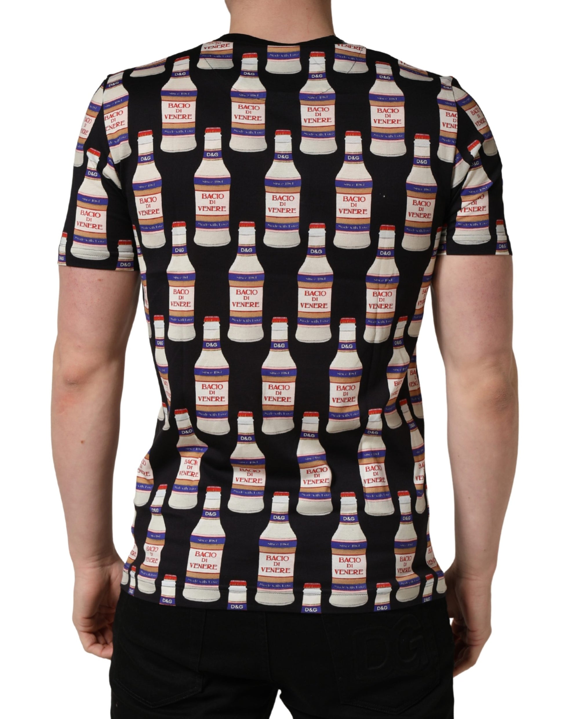Dolce & Gabbana Black Bottle Print Cotton Crew Neck T-shirt