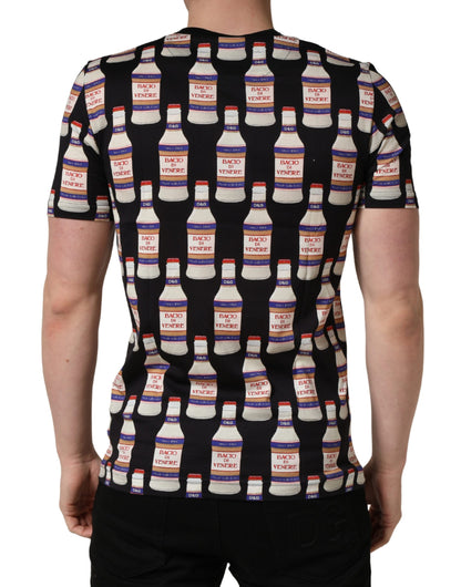 Dolce & Gabbana Black Bottle Print Cotton Crew Neck T-shirt