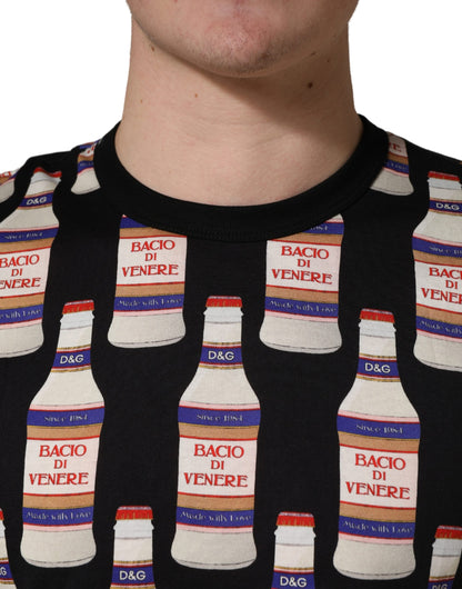 Dolce & Gabbana Black Bottle Print Cotton Crew Neck T-shirt