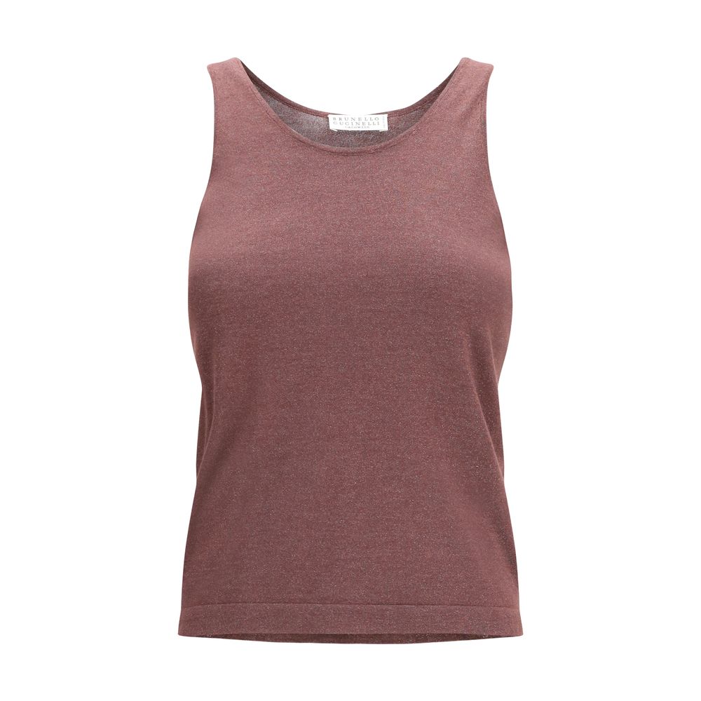 Brunello Cucinelli Bordeaux Cashmere Sleeveless T-Shirt