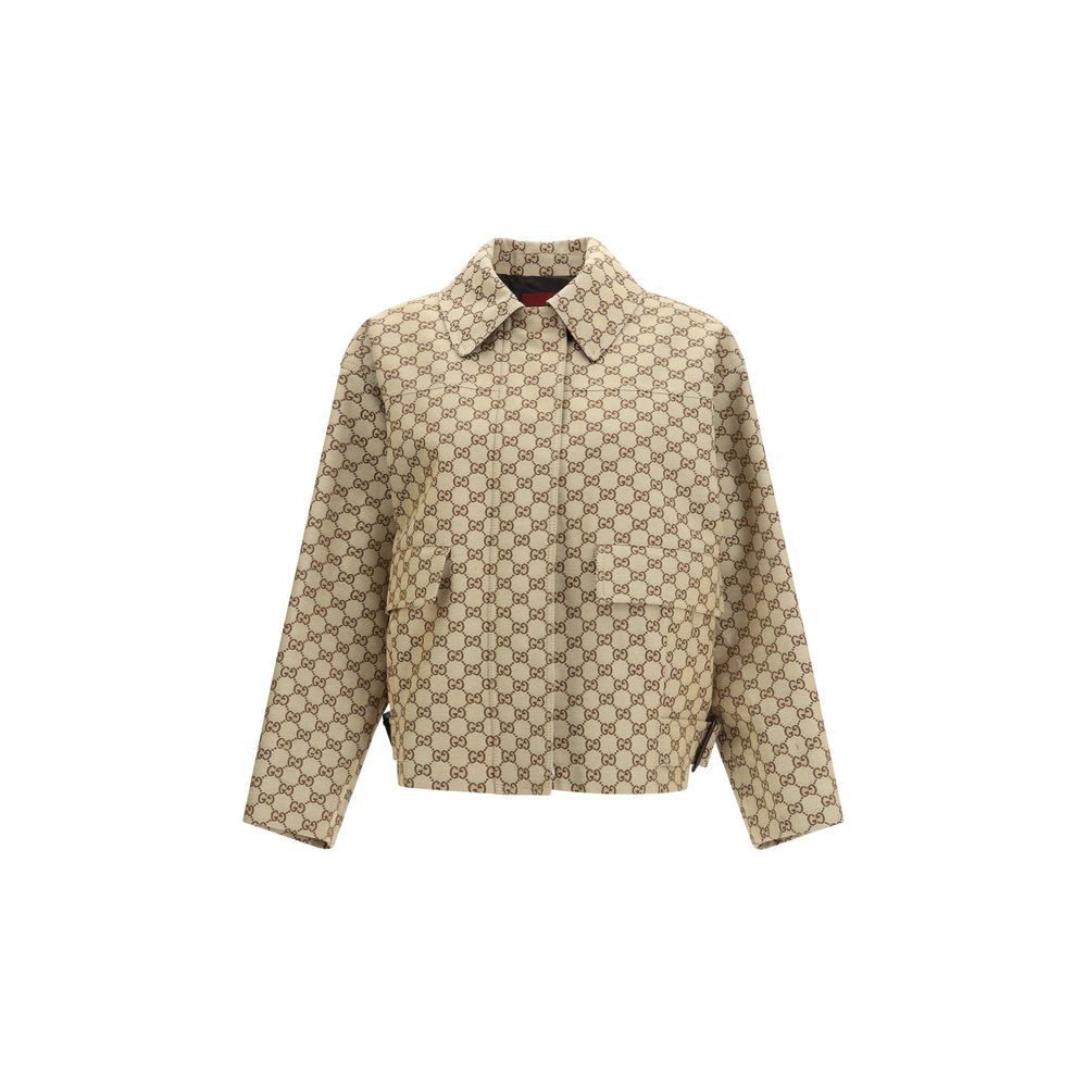 Gucci Beige GG Cotton Canvas Bomber Jacket