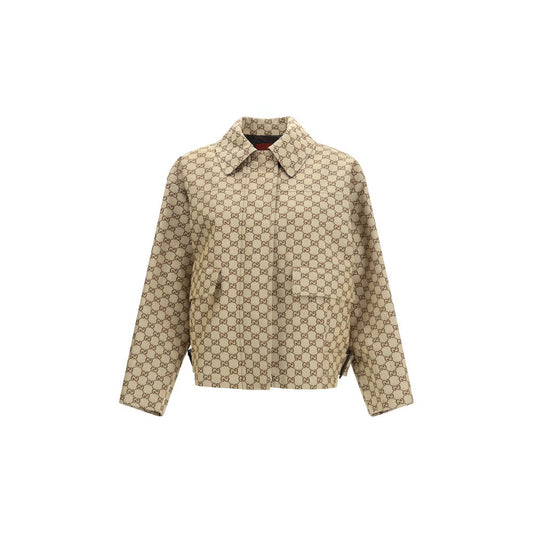 Gucci Beige GG Cotton Canvas Bomber Jacket