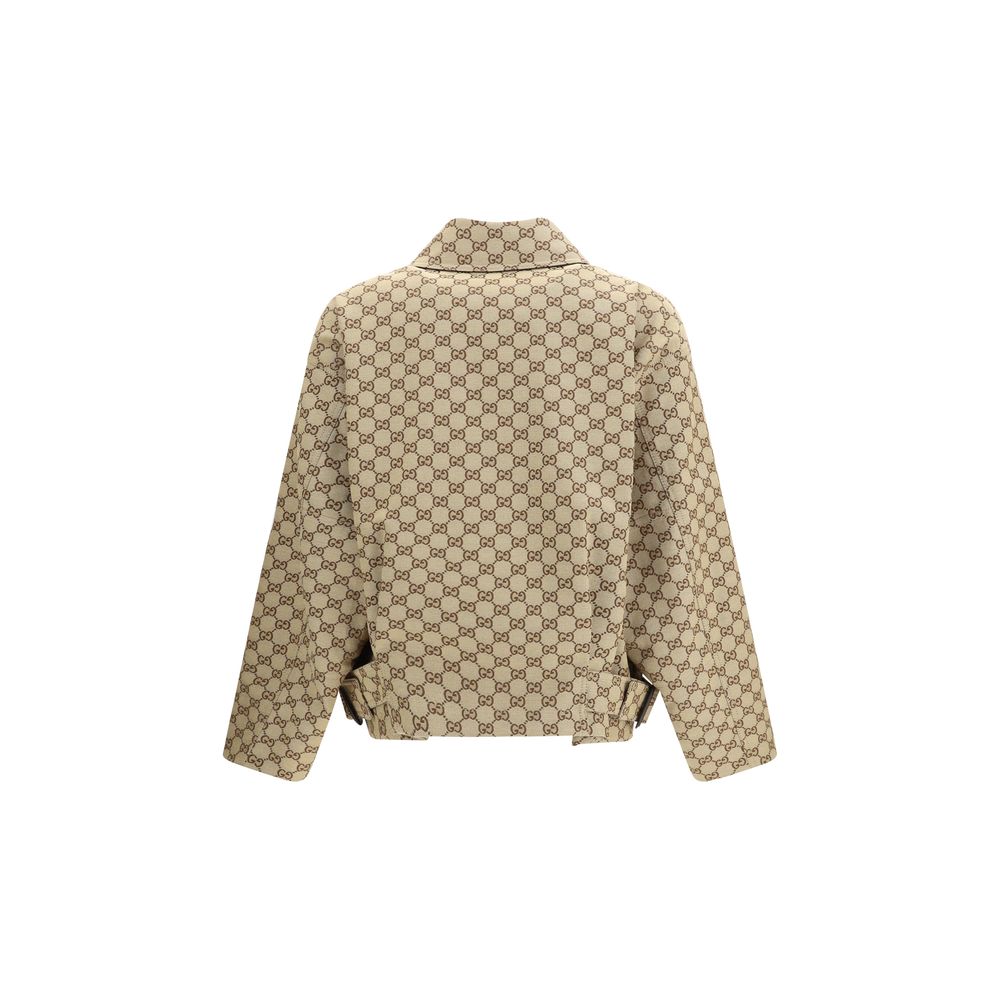 Gucci Beige GG Cotton Canvas Bomber Jacket