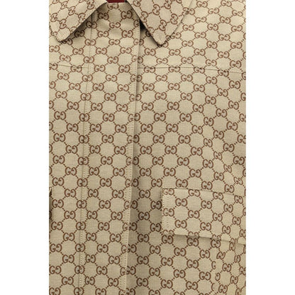 Gucci Beige GG Cotton Canvas Bomber Jacket
