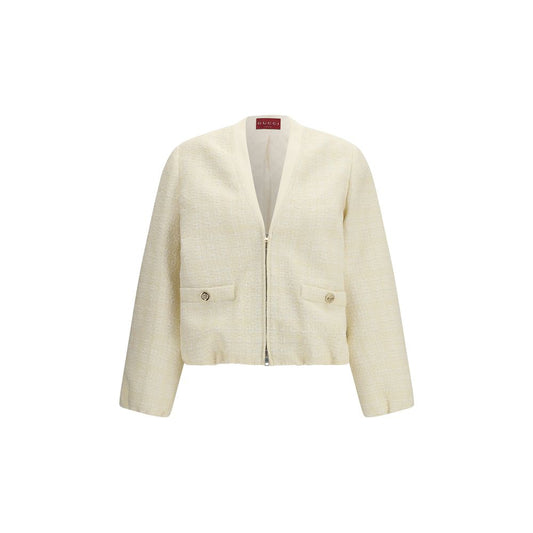 Gucci Beige Cotton Tweed Bomber Jacket