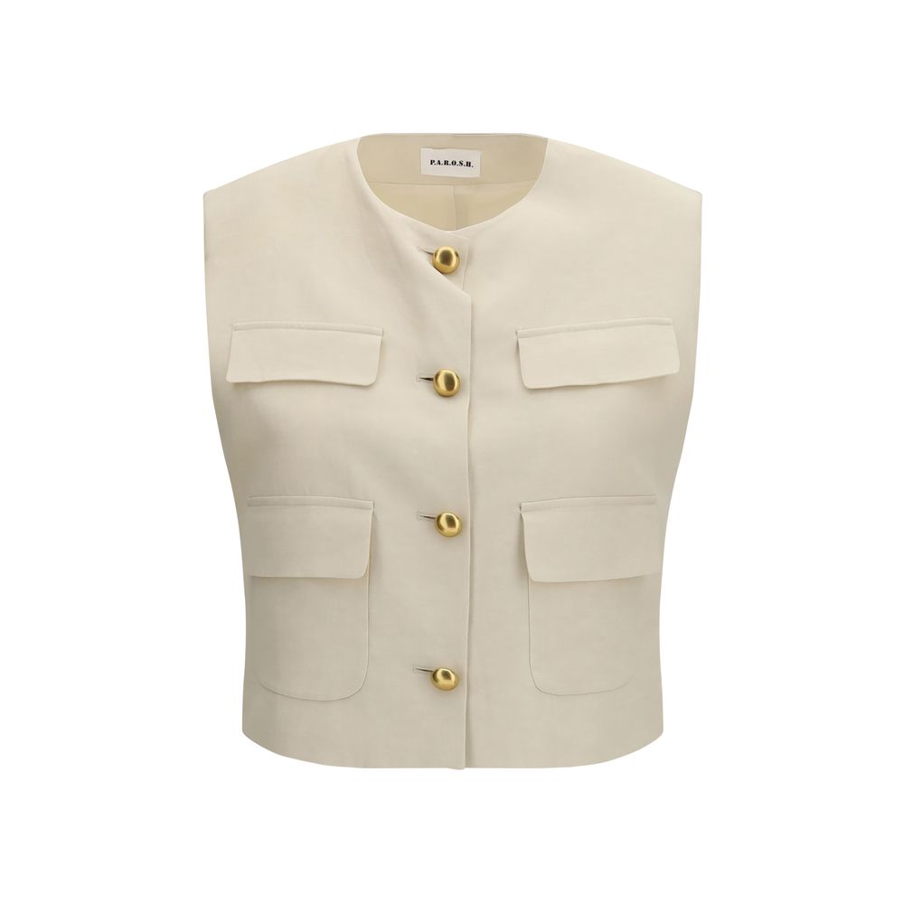 P.A.R.O.S.H. Beige Wool Sleeveless Gilet Jacket