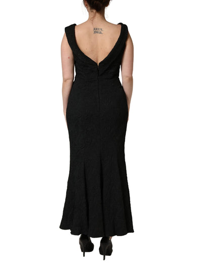 Dolce & Gabbana Black Floral Brocade Sheath Mermaid Dress