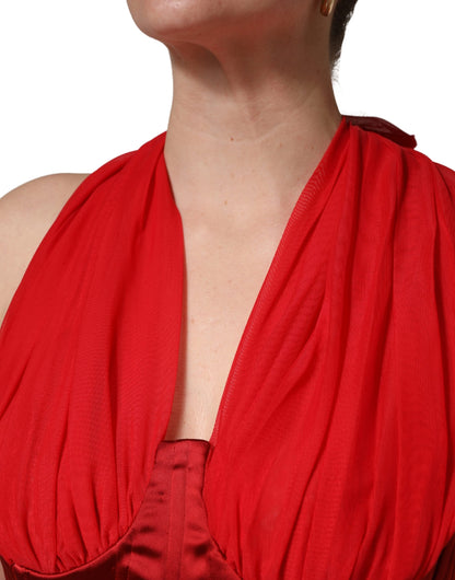 Dolce & Gabbana Red Halter Corset Sleeveless Sheath Dress