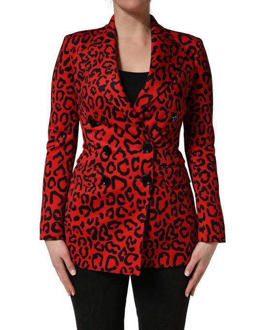 Dolce & Gabbana Red Leopard Double Breasted Blazer Jacket for Women