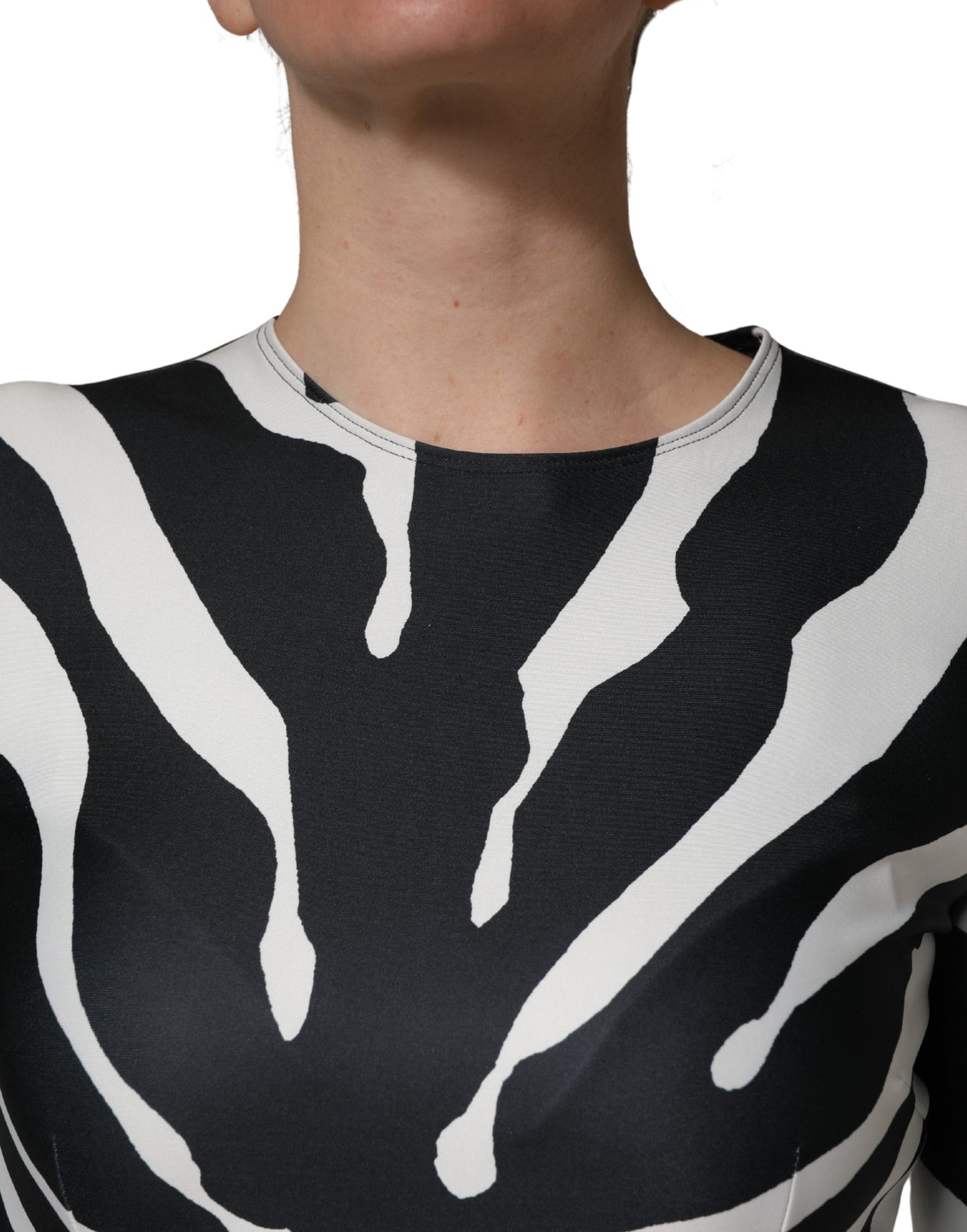 Dolce & Gabbana Black and White Polyester Zebra Pattern Jumpsuit