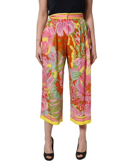 Dolce & Gabbana Multicolor Floral-Print Cropped Trouser Pants