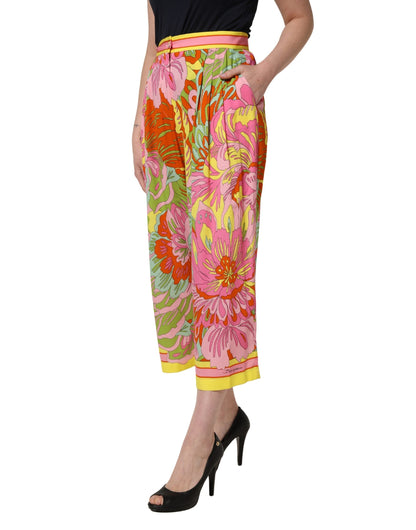 Dolce & Gabbana Multicolor Floral-Print Cropped Trouser Pants