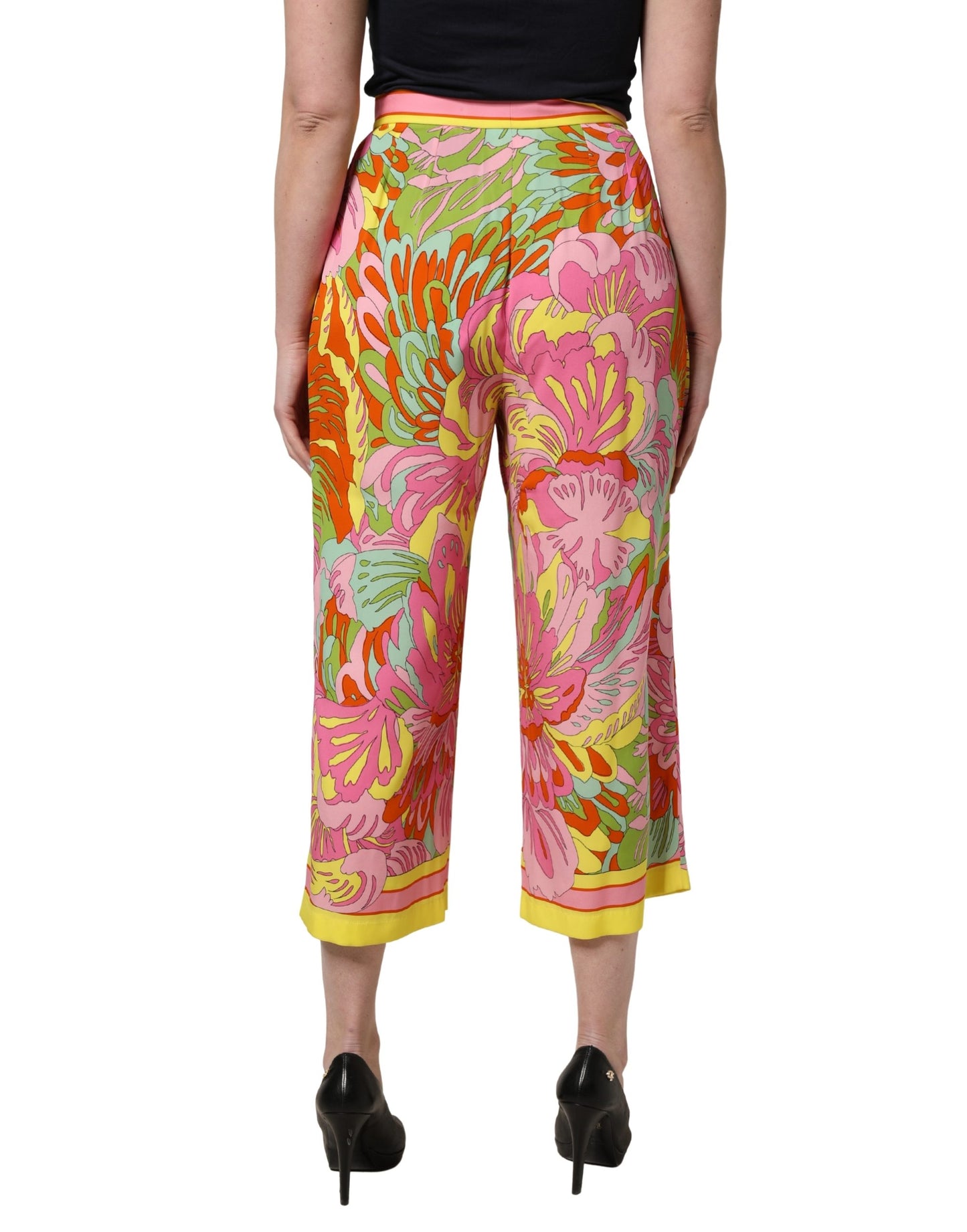 Dolce & Gabbana Multicolor Floral-Print Cropped Trouser Pants