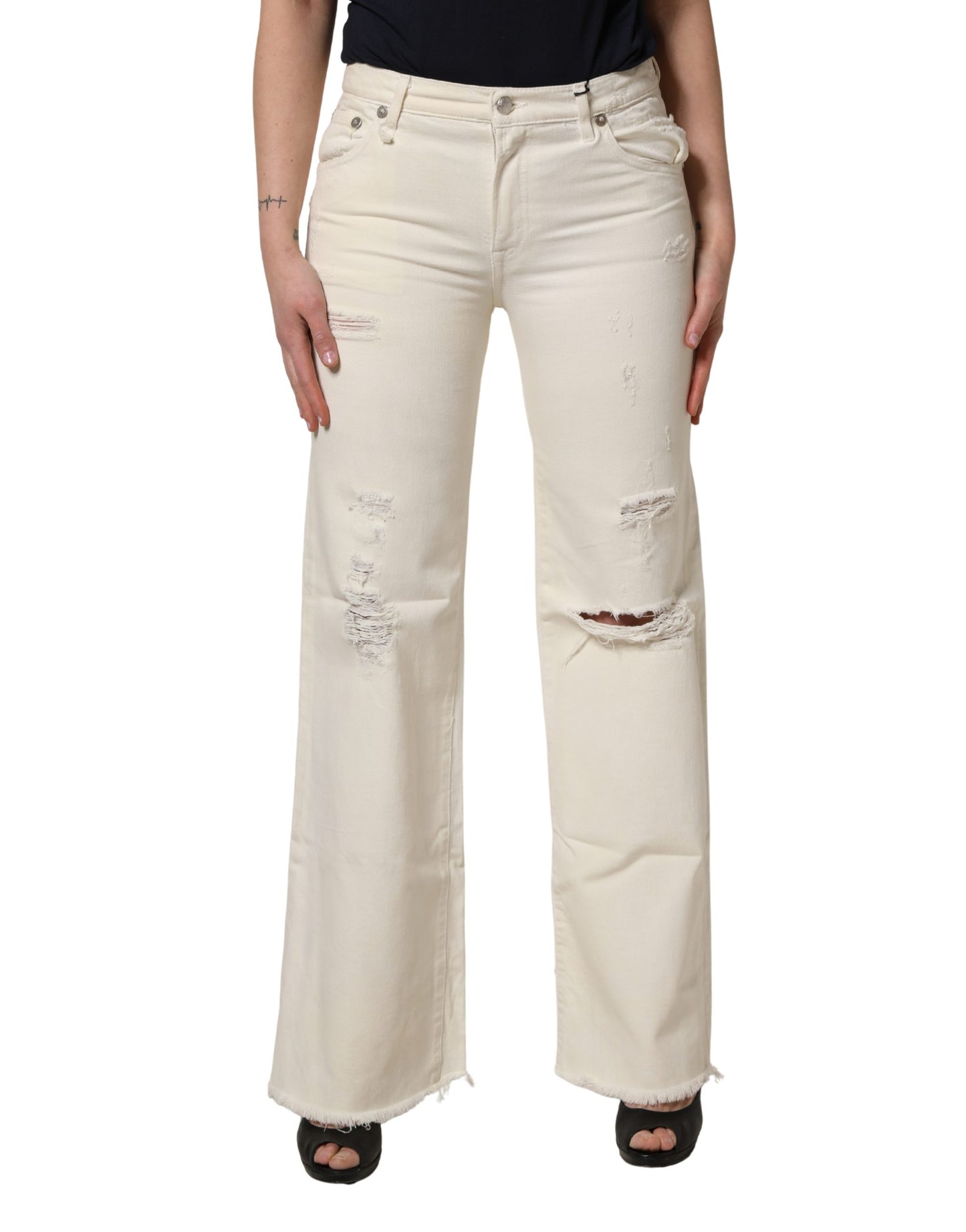 R13 Mid Waisted Bootcut Tattered Denim Trouser Jeans