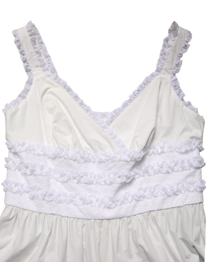 Dolce & Gabbana White Cotton Sleeveless Lace Maxi Dress