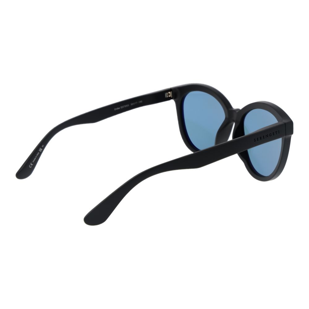 Serengeti Women’s Sunglasses – Black Full-Rim Frame, Blue Lenses
