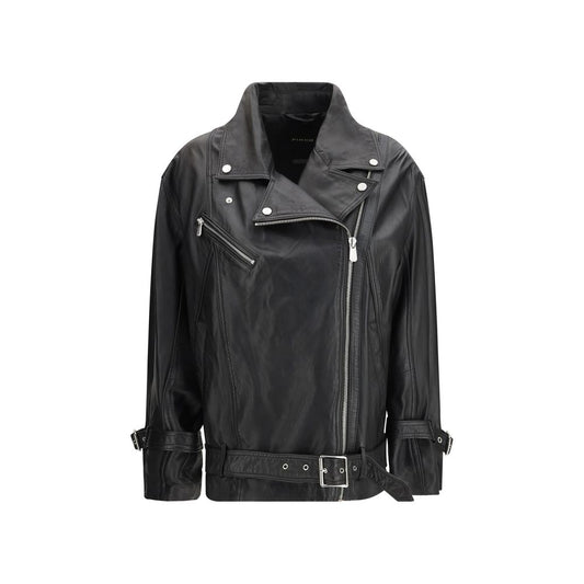 PINKO Black Leather Biker Jacket