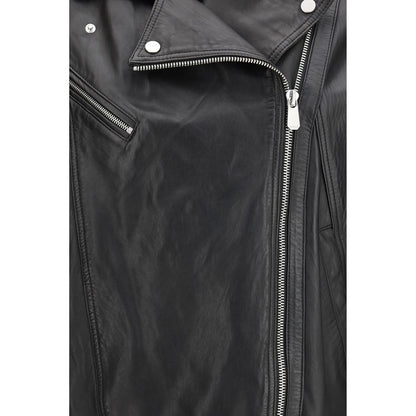 PINKO Black Leather Biker Jacket