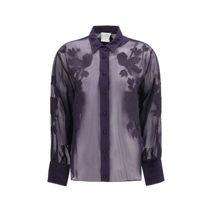Forte_Forte Blue Viscose Blouse with Floral Embroidery