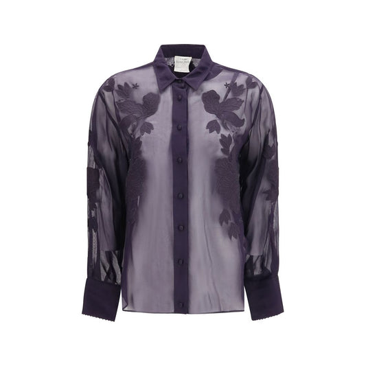 Forte_Forte Blue Viscose Blouse with Floral Embroidery