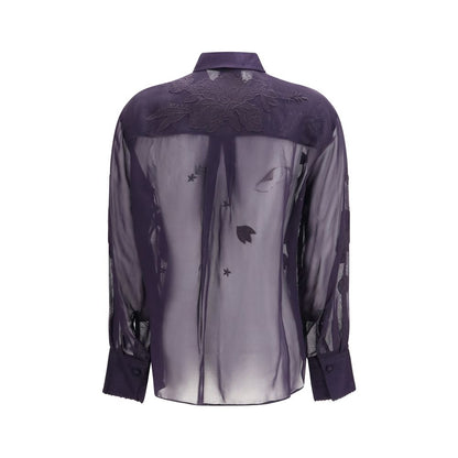 Forte_Forte Blue Viscose Blouse with Floral Embroidery