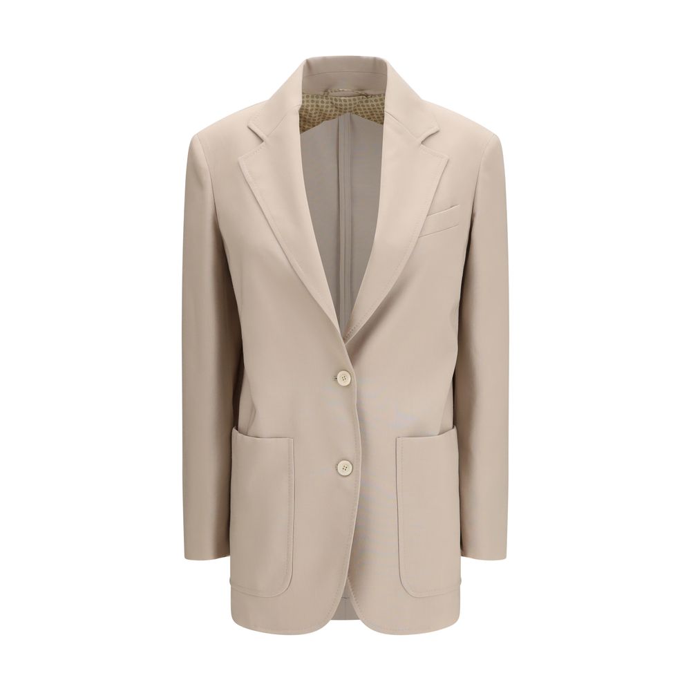 Max Mara Beige Fleece Wool Blend Single-Breasted Blazer