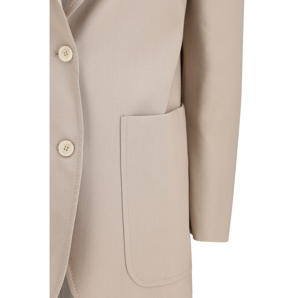 Max Mara Beige Fleece Wool Blend Single-Breasted Blazer