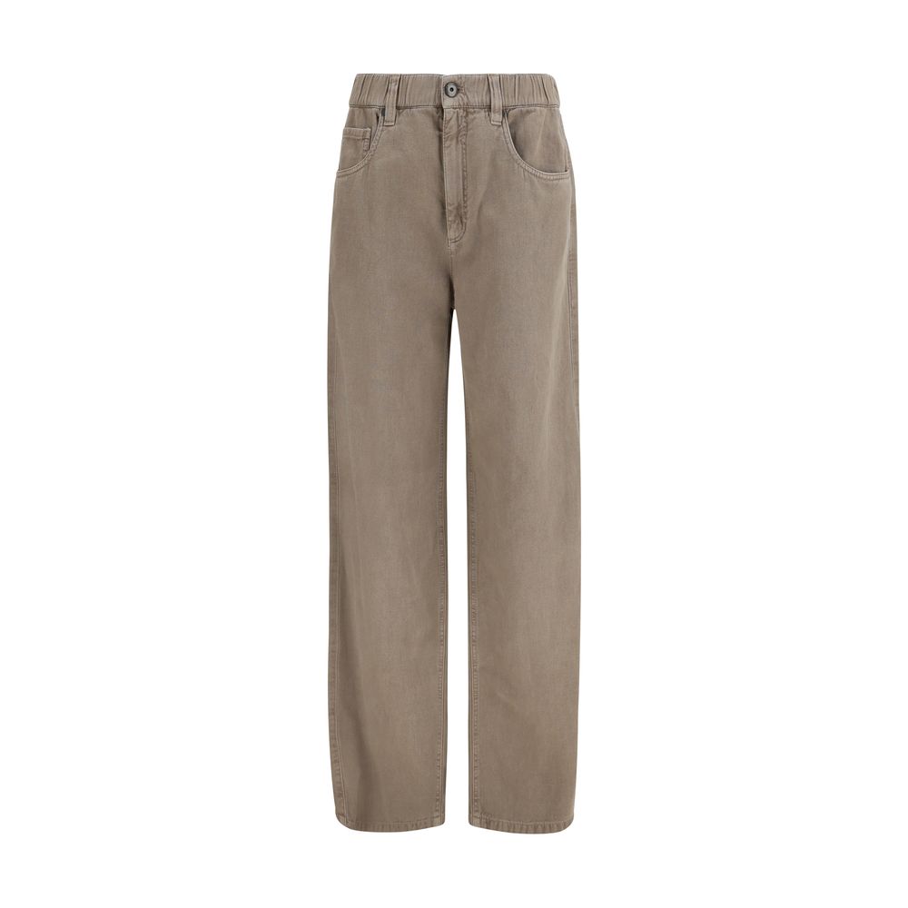 Brunello Cucinelli Beige Cotton Wide-Leg Jeans