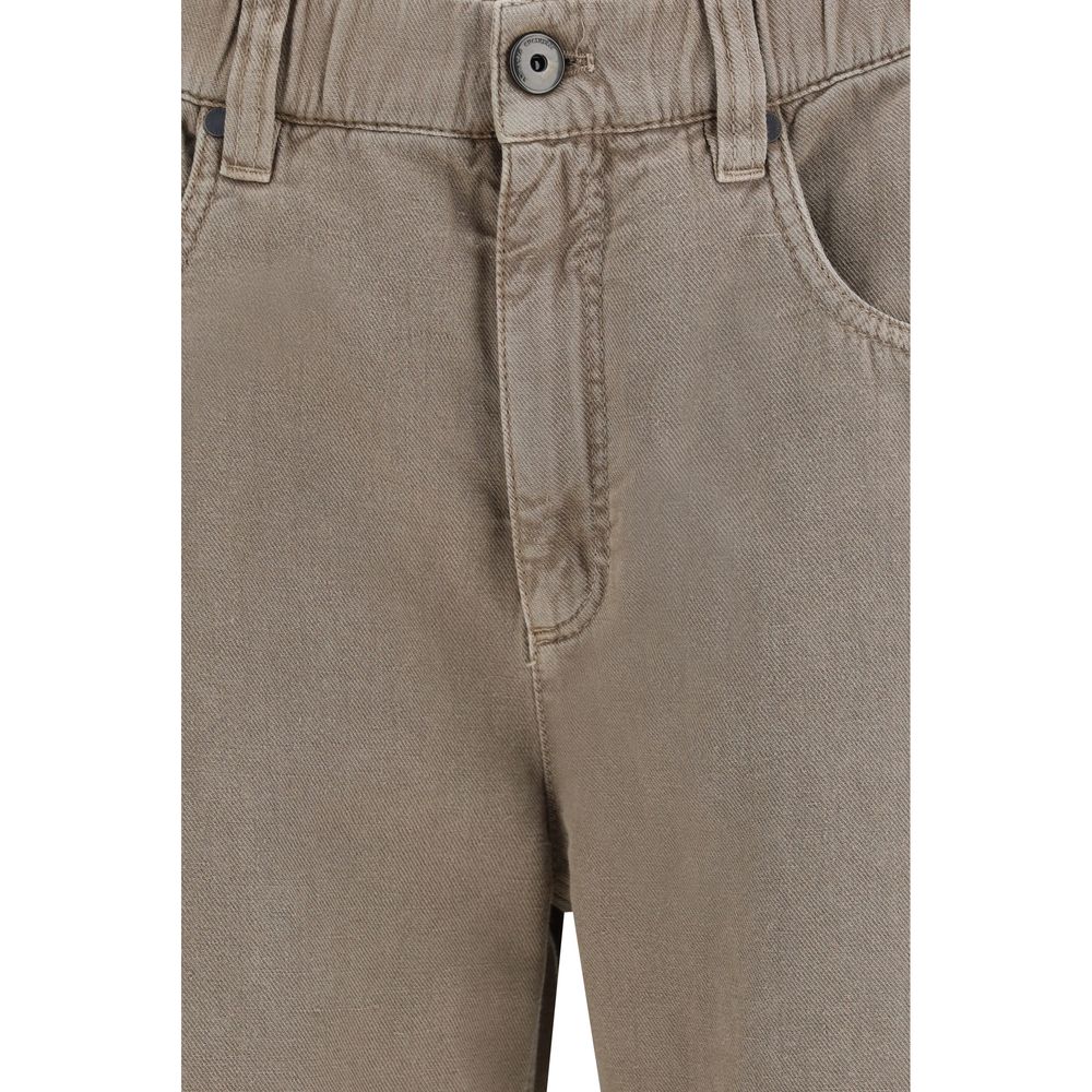 Brunello Cucinelli Beige Cotton Wide-Leg Jeans