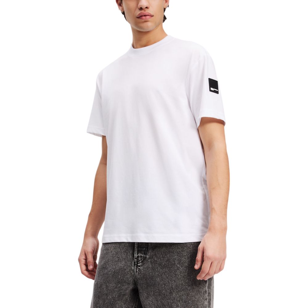 Karl Lagerfeld KLJ Reg Rubber Patch Tee - White Cotton T-Shirt for Men
