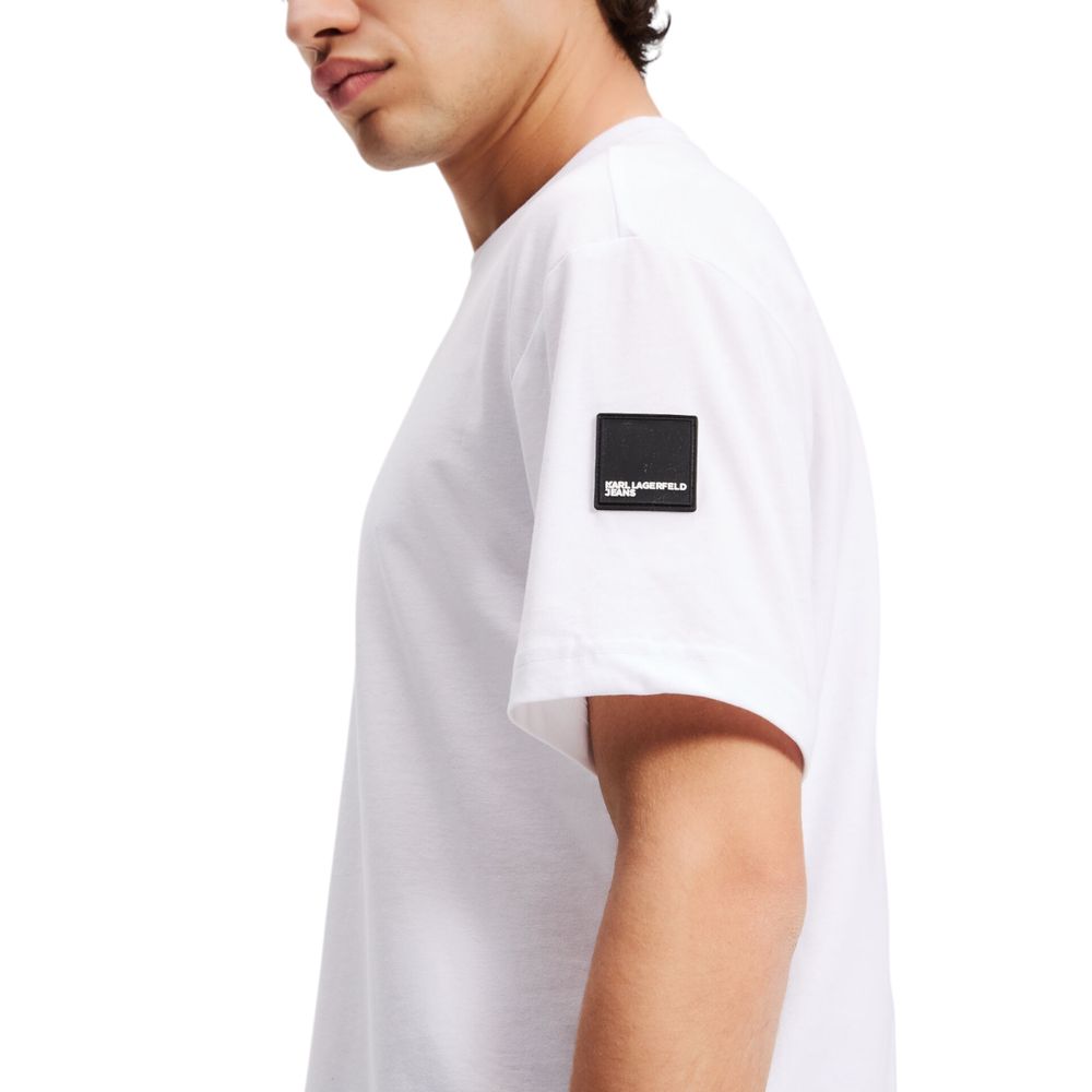 Karl Lagerfeld KLJ Reg Rubber Patch Tee - White Cotton T-Shirt for Men
