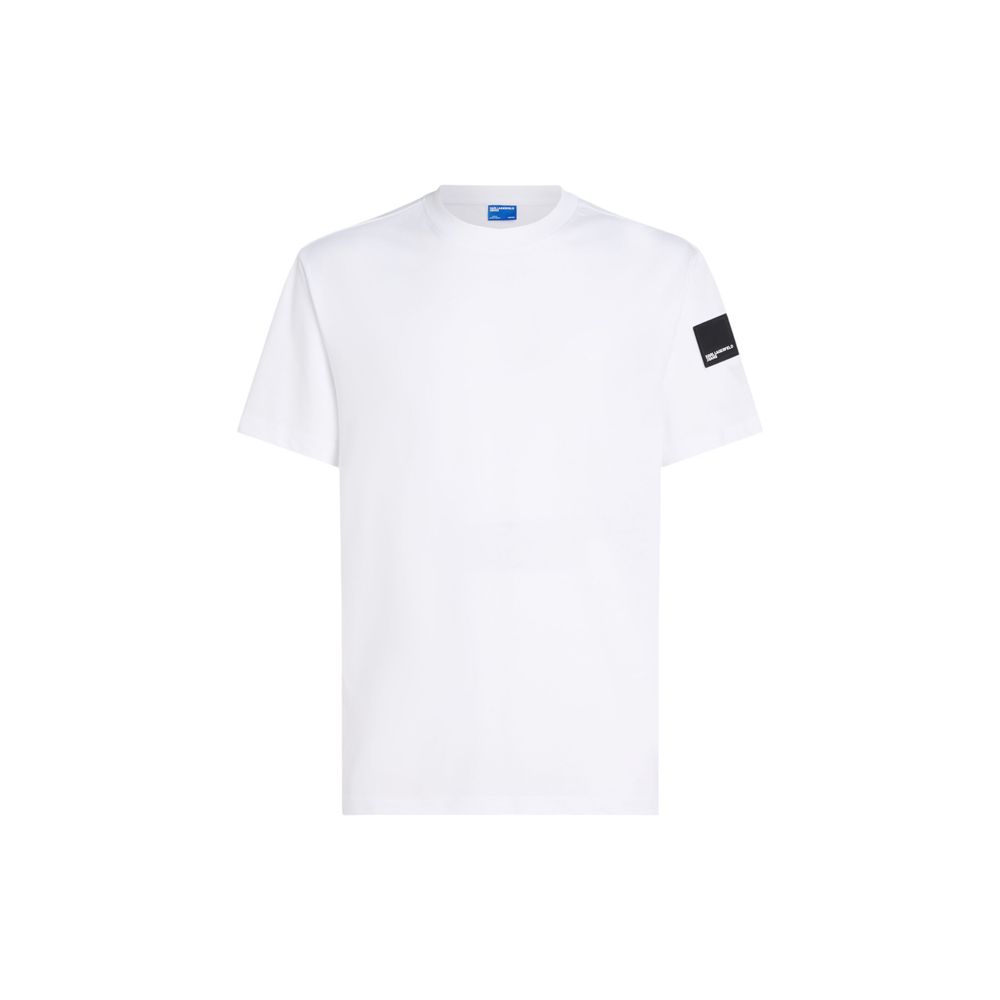 Karl Lagerfeld KLJ Reg Rubber Patch Tee - White Cotton T-Shirt for Men