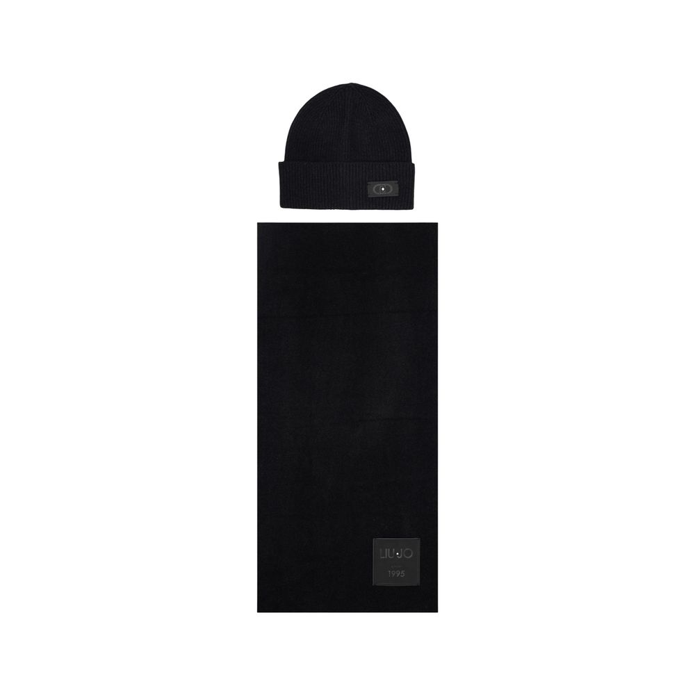 Liu Jo Black Polyester Beanie & Scarf Set