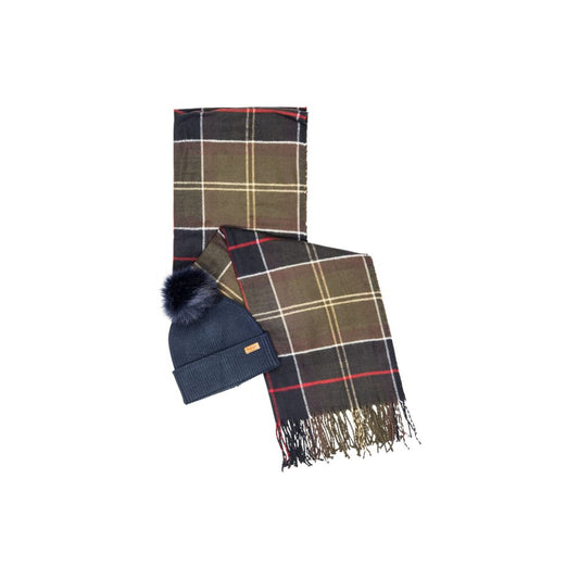 Barbour Blue Viscose Beanie & Hailes Scarf Box Set