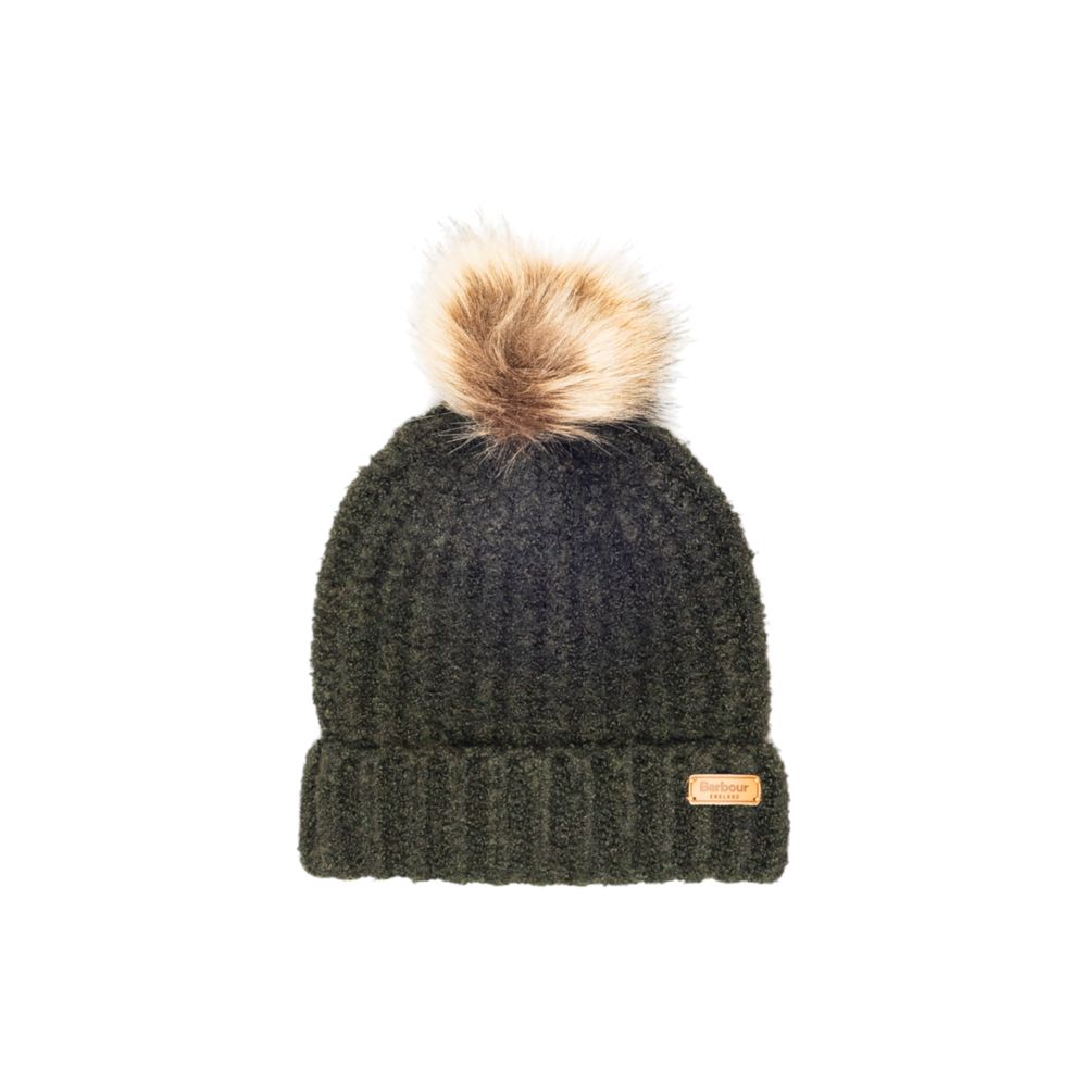 Barbour Green Polyester Beanie & Tartan Scarf Set