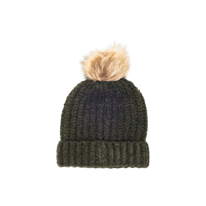 Barbour Green Polyester Beanie & Tartan Scarf Set
