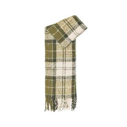 Barbour Green Polyester Beanie & Tartan Scarf Set