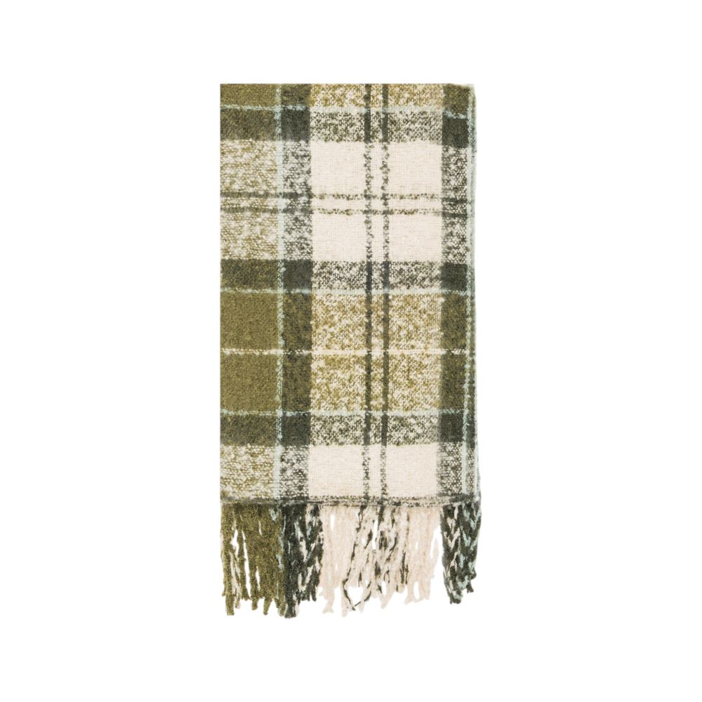 Barbour Green Polyester Beanie & Tartan Scarf Set