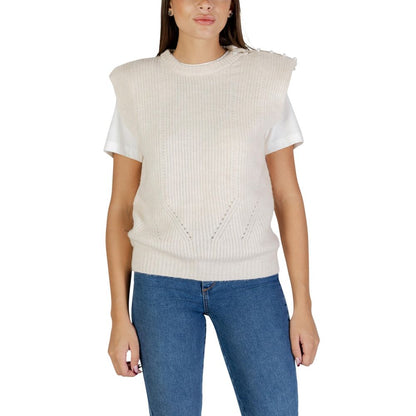 ICHI Cream Polyester Sleeveless Sweater