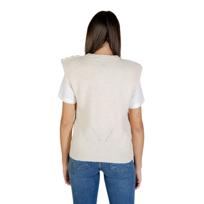 ICHI Cream Polyester Sleeveless Sweater