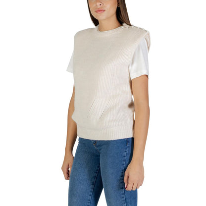 ICHI Cream Polyester Sleeveless Sweater